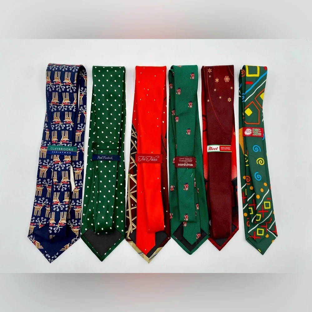 6 Men‎ Christmas Holiday Ties Reindeer, Santa Gingerbread men